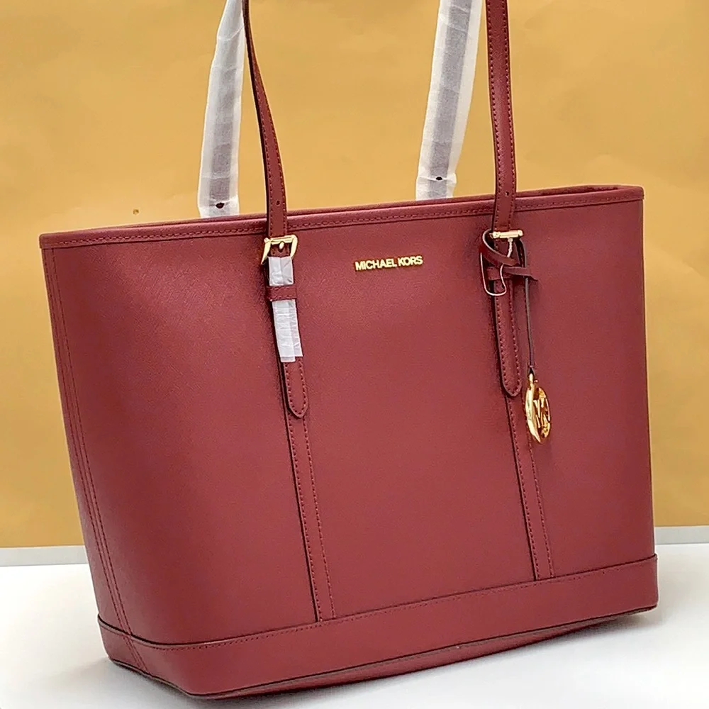 MICHAEL KORS 
Large Top Zip Shoulder Saffiano Leather Tote Bag Dark Cherry - Picture 2 of 15